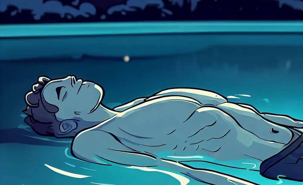 Lad lying in the pool