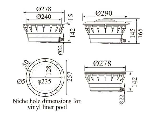 pool light size
