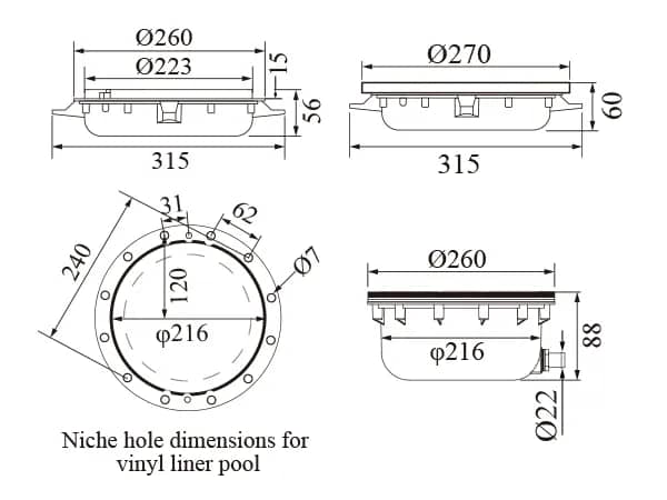 pool light size
