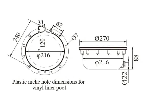 plastic niche hole dimensions for vinyl liner pool