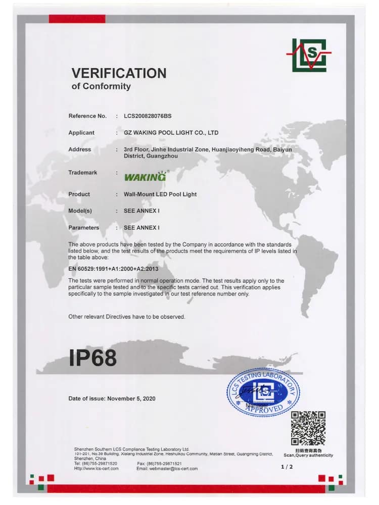 IP68 Certificate